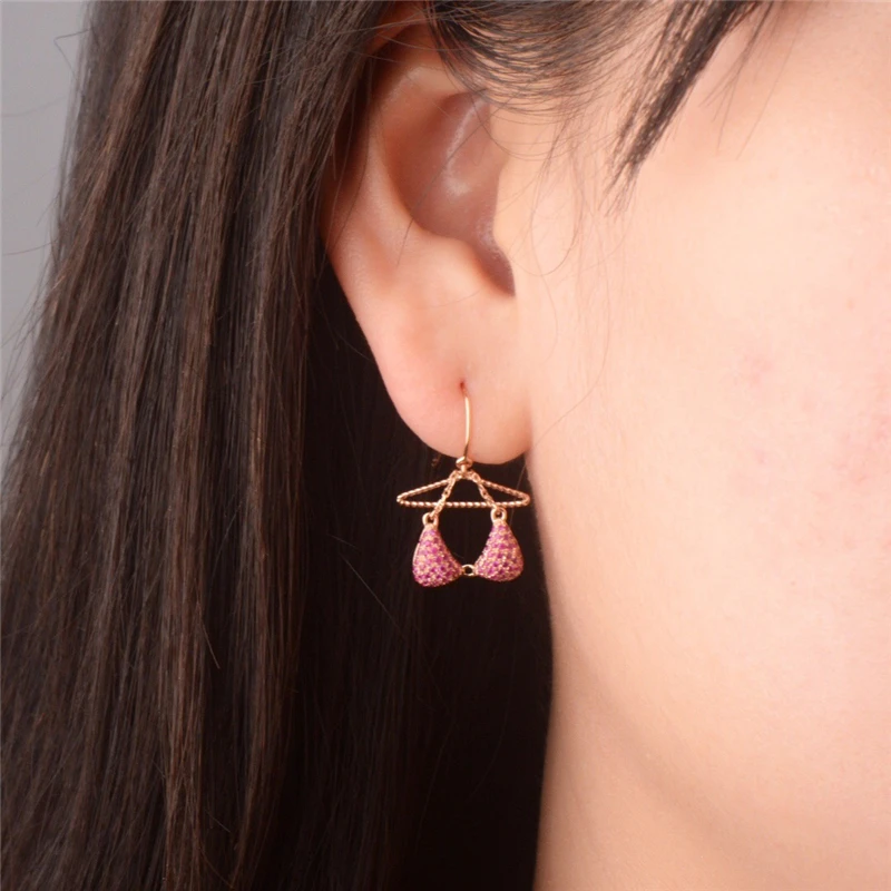 Aazuo 100% 18K Rose Gold White Natural Ruby Punk Originality Bras Underwear Drop Earrings For Women Birthday Party Au750 | Украшения и