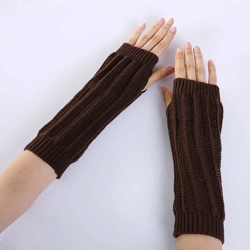 1 Pair Women Lady Girl Mittens Gloves Fingerless Knitting Long Fashion Solid Color For Winter LT88 | Аксессуары для одежды