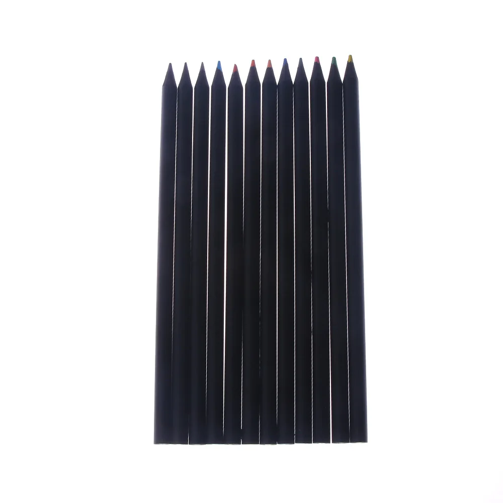 12 шт Деревянный Красочный Рисунок древесного угля Цветной карандаш Черная