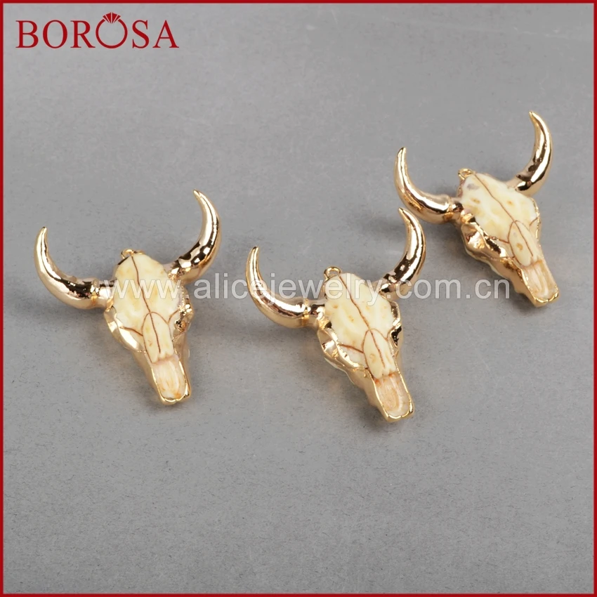 Бусина с головой буйвола BOROSA бусина золотого цвета шармом в виде быка и крупного