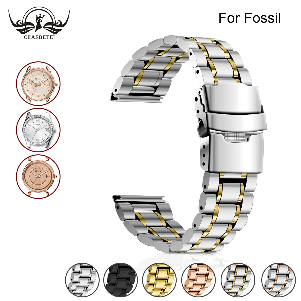 Ремешок из нержавеющей стали для Fossil 16 мм 18 20 22 24 металлический браслет мужчин и