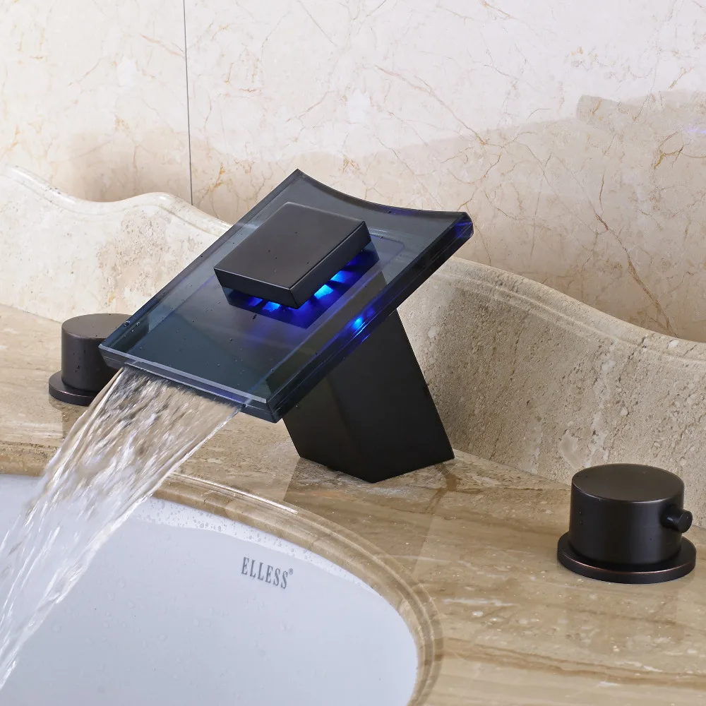 Uythner LED Color Changes Bathroom Faucet Mixer Tap Deck Mounted For 8&quot Sink | Обустройство дома