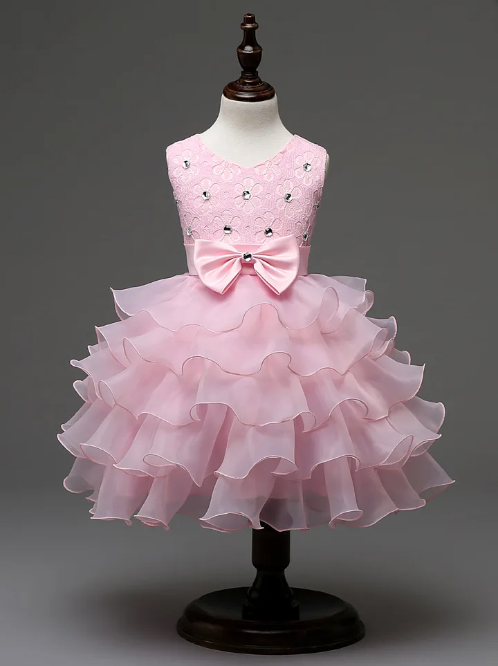 Модная одежда для крещения, Robe De Bapteme, Хрустальный королевский синий, фиолетовый, платья для новорожденных с цветочным рисунком, праздничное платье для маленьких девочек - Цвет: Розовый