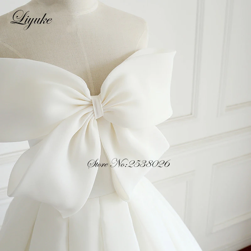 Liyuke Front Bow Design Strapless A-Line Wedding Dresses With Sleeveless Lace Up Closure Gown | Свадьбы и торжества