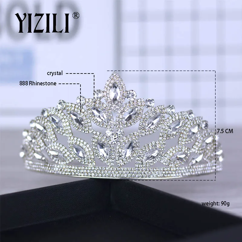 YIZILI оригинальная принцесса Серебряная Хрустальная большая диадема и короны