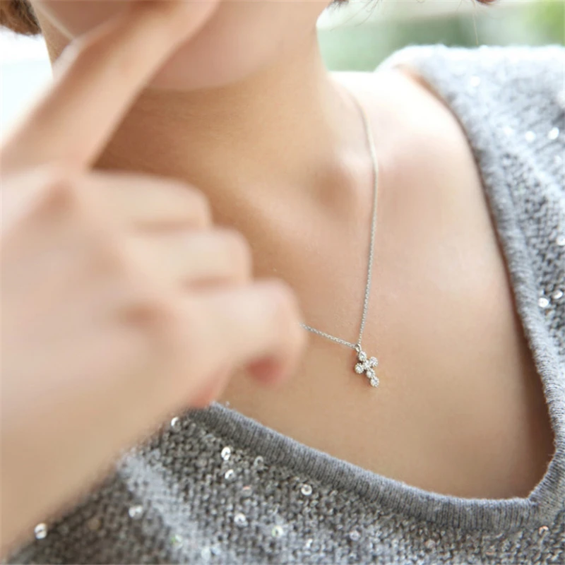 Женское Ожерелье подвеска с кубическим цирконием в форме Креста|Серьги-подвески|