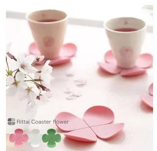

pink flower anti-hot silica gel coaster coffee cup pad