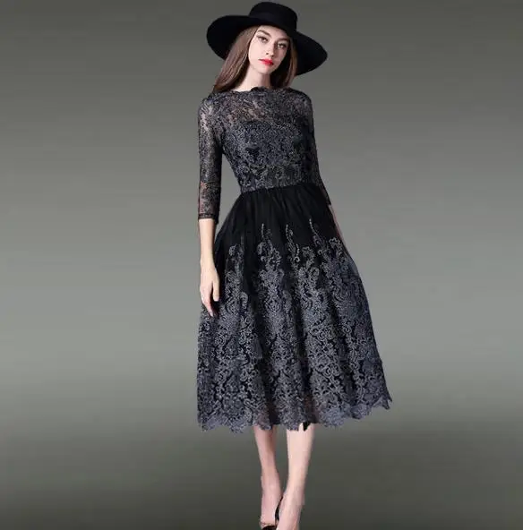 Высококачественное элегантное Сетчатое кружевное платье с вышивкой из органзы