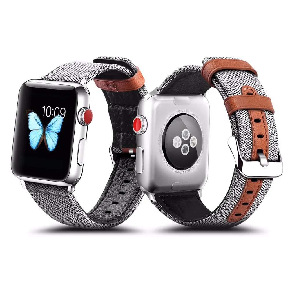 Кожаный ремешок с тканевым ремешком для Apple Watch SE Band Series 6 5 4 3 коричневый браслет 40