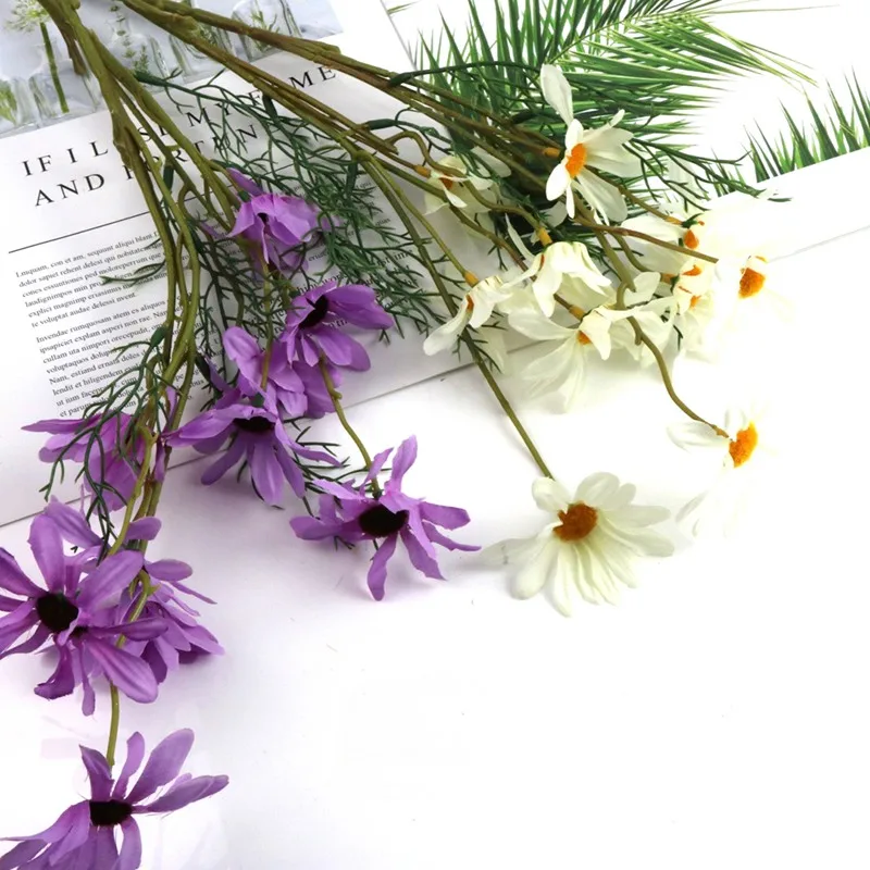 Романтические Искусственные цветы 5 веток голов Винтажный стиль букет ромашек