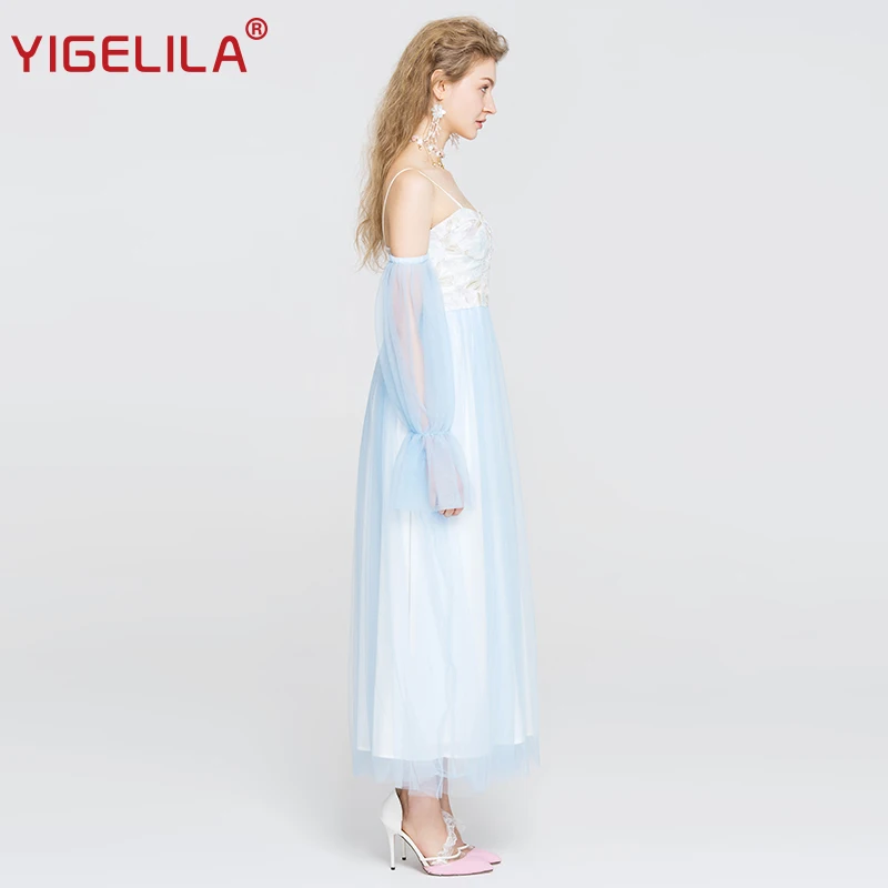 Женское длинное платье YIGELILA Сетчатое на бретельках с треугольным вырезом и