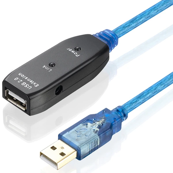 Bochara USB 2,0 Удлинительный кабель папа-мама активный репитер встроенный Микросхема двойной экранированный 5 м 10 м 15 м - Цвет: Transparent Blue