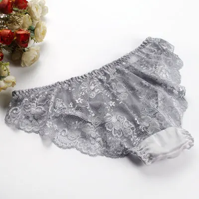 Silver grey Шелковые женские сексуальные трусики, натуральный шелк, кружево, бериефы, бесшовное сексуальное нижнее белье, нижнее белье, calcinha, трусы, нижнее белье, culotte - Цвет: Silver grey