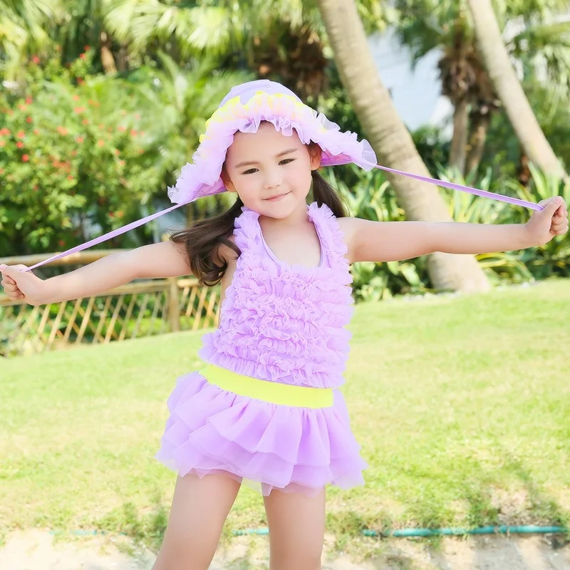 New 2018 Girls baby Swimwear Children's Swimsuit One-Piece Bathing Suits Swim cap For Girl Swimming Grils Sweet Skirt 0-9 years | Спорт и