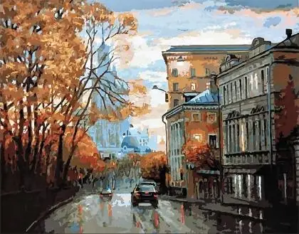 Картина маслом по номерам на холсте Осенняя улица|picture for living room|canvas pictureoil painting |