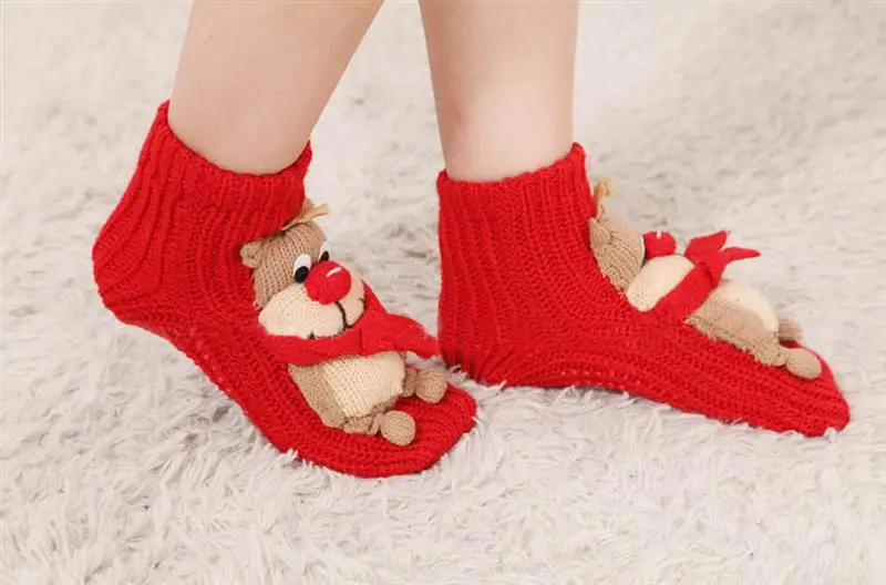 Милые рождественские носки FunPa для женщин и девочек красные шерстяные длинные