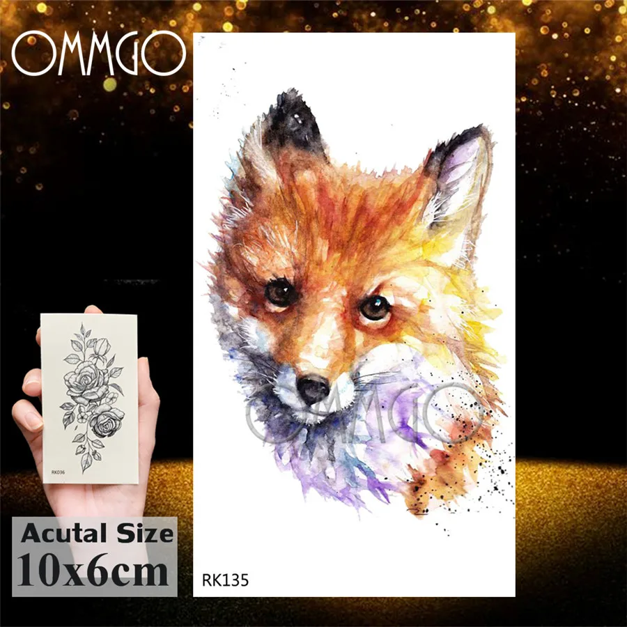 Временная тату наклейка OMMGO Tribal Fox акварельные поддельные татуировки для женщин и