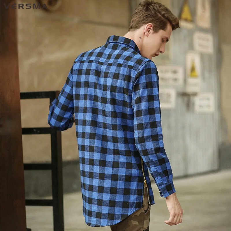 Рубашка VERSMA мужская в клетку повседневная клетчатая сорочка с двойным ползунком