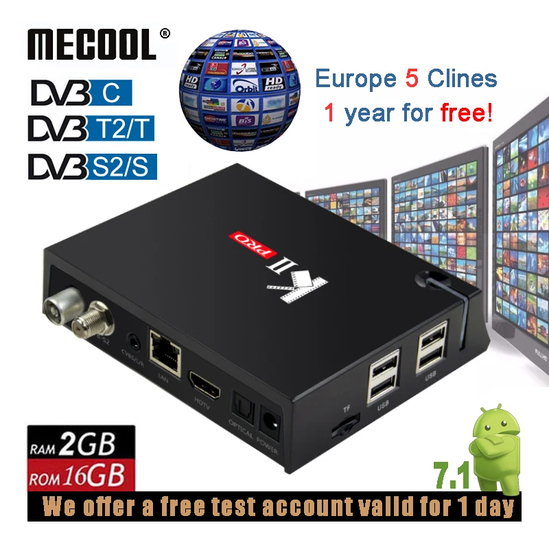 Умная ТВ приставка MECOOL KII Pro 2G 16G Двухдиапазонная с Wi Fi на базе Android DVB S2 T2 C