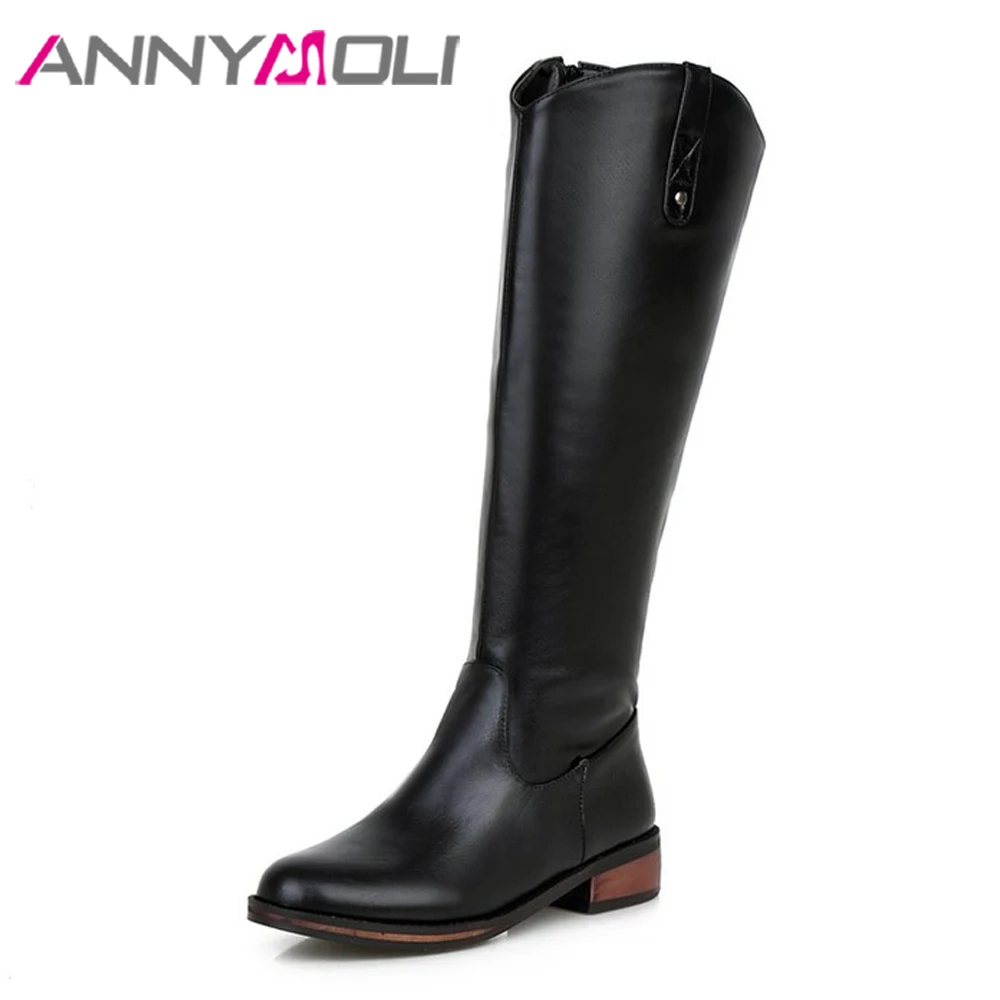 

Женские сапоги для верховой езды ANNYMOLI, зимние сапоги в западном стиле на блочном каблуке, сапоги до колена на молнии на среднем каблуке, женс...