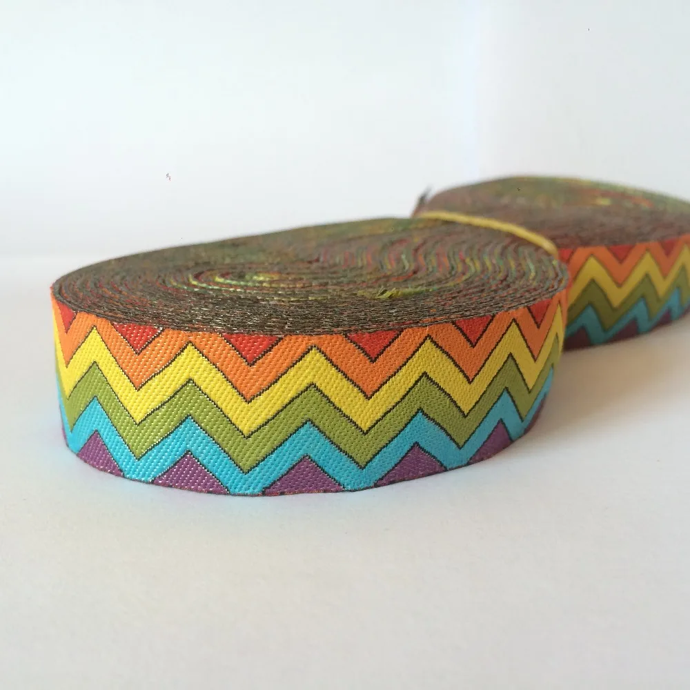 

Новинка, оптовая продажа 5/8 "16 мм 10 ярдов плетеная жаккардовая из полиэстера лента красочные геометрические волна кружева/лента с волнами