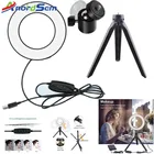 Кольцевой светильник для фотостудии DSLR, светильник для селфи 3200K-5500K с регулируемой яркостью для камеры, светодиодный светильник с usb-кабелем и мини-штативом