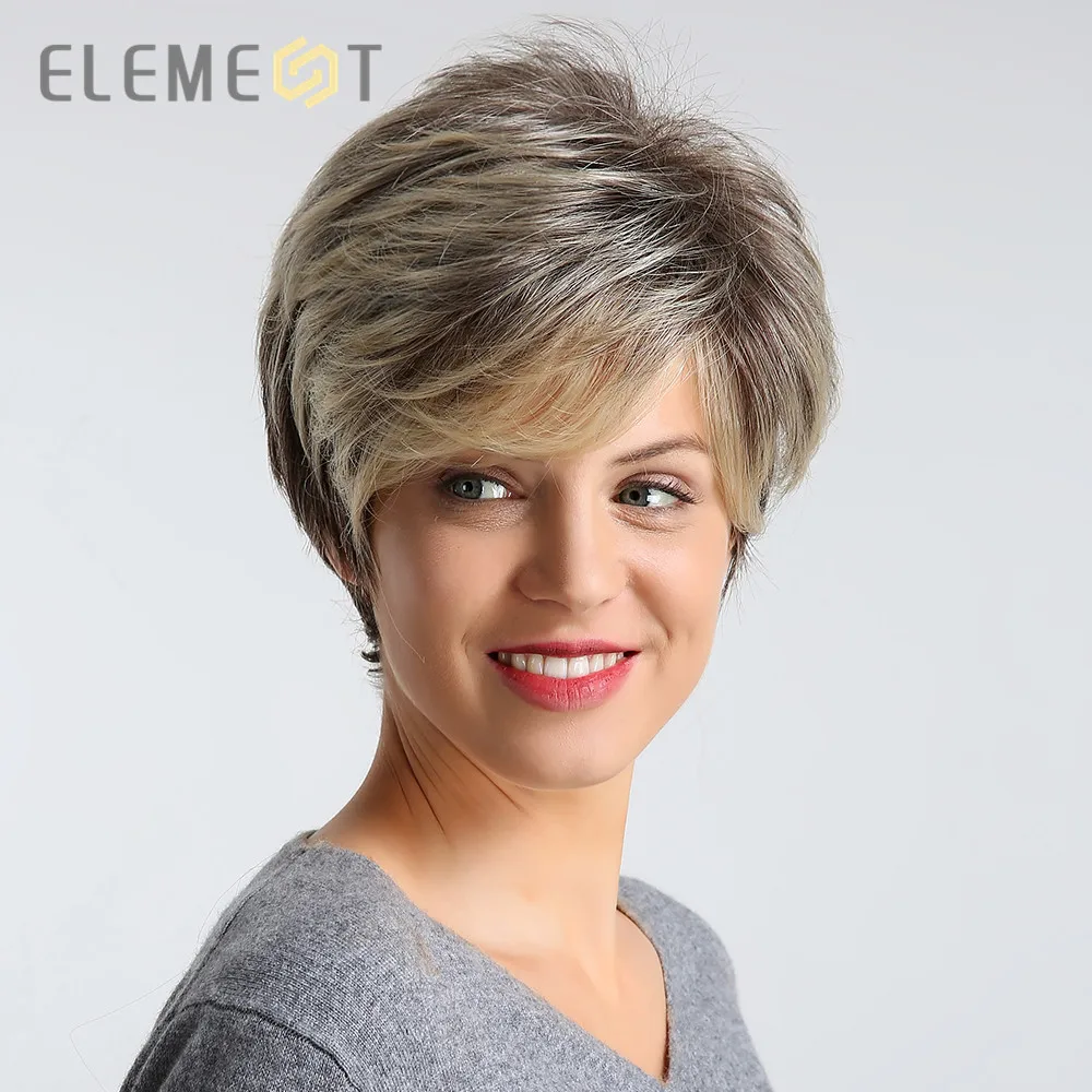 

Короткие синтетические парики ELEMENT 6 дюймов, модные, коричневые, высокой плотности, для вечерние, ежедневного использования, сменные парики ...