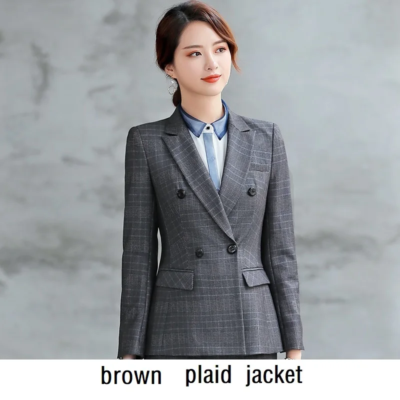 brown plaid jacket Женские костюмы, тонкий пиджак в клетку с длинным рукавом и брюки, 2 предмета в комплекте, OL, официальные женские брюки, костюмы для женщин, костюмы 866 - Цвет: brown plaid jacket