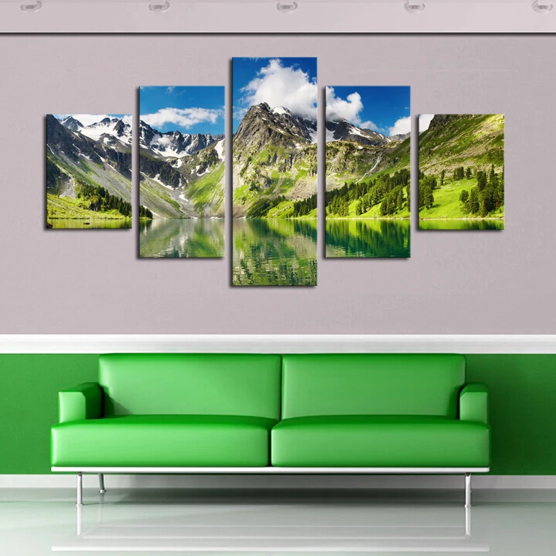 2017 New Wall Art (no Frame)5 Pcs Cloud Snowy Lake Mountain Home Decor Canvas Picture Hd Print Painting Set Of 5 Each | Дом и сад