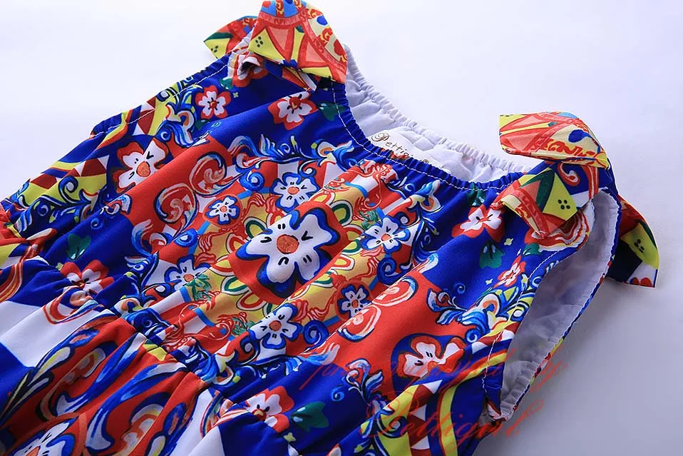 Pettigirl Christmas Girls Dresses Little Princess Red Dress Flower Printing Summer Fashion Tops Baby Kids Casual Clothes | Детская