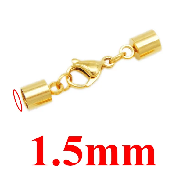 Gold 1.5mm 5 шт./лот застежка-карабин из нержавеющей стали застежка-карабин Золотой/Серебряный тон пряжка кожаный шнур замок для DIY кожаный браслет Изготовление ювелирных изделий - Цвет: Gold 1.5mm
