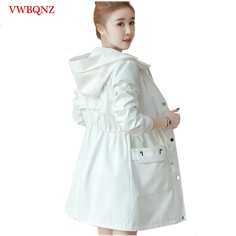 Женское пальто с капюшоном длинный плащ весна 2020 свободная белая ветровка