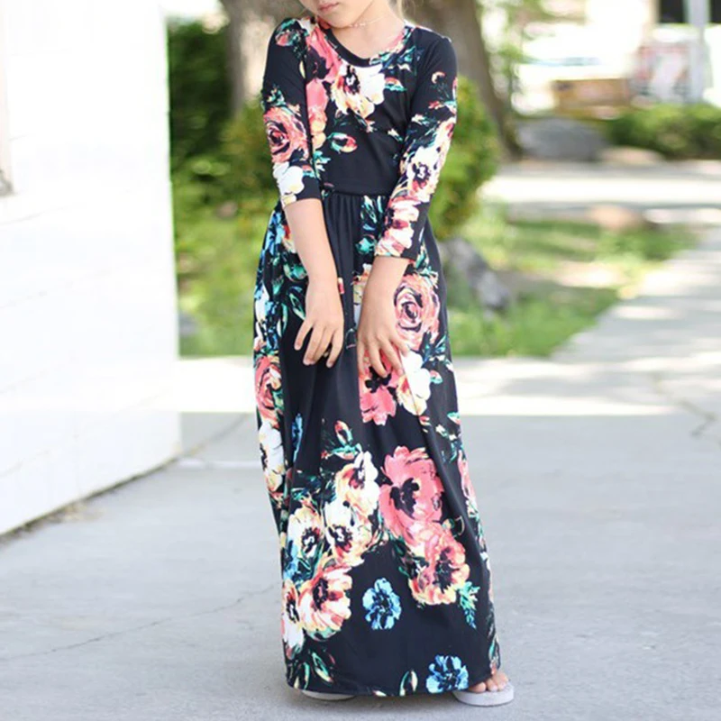 PatPat Girl's Pretty Floral Printed Long Sleeve Maxi Dress Round Neck Half Sleeves And Ankle-Length | Детская одежда и обувь