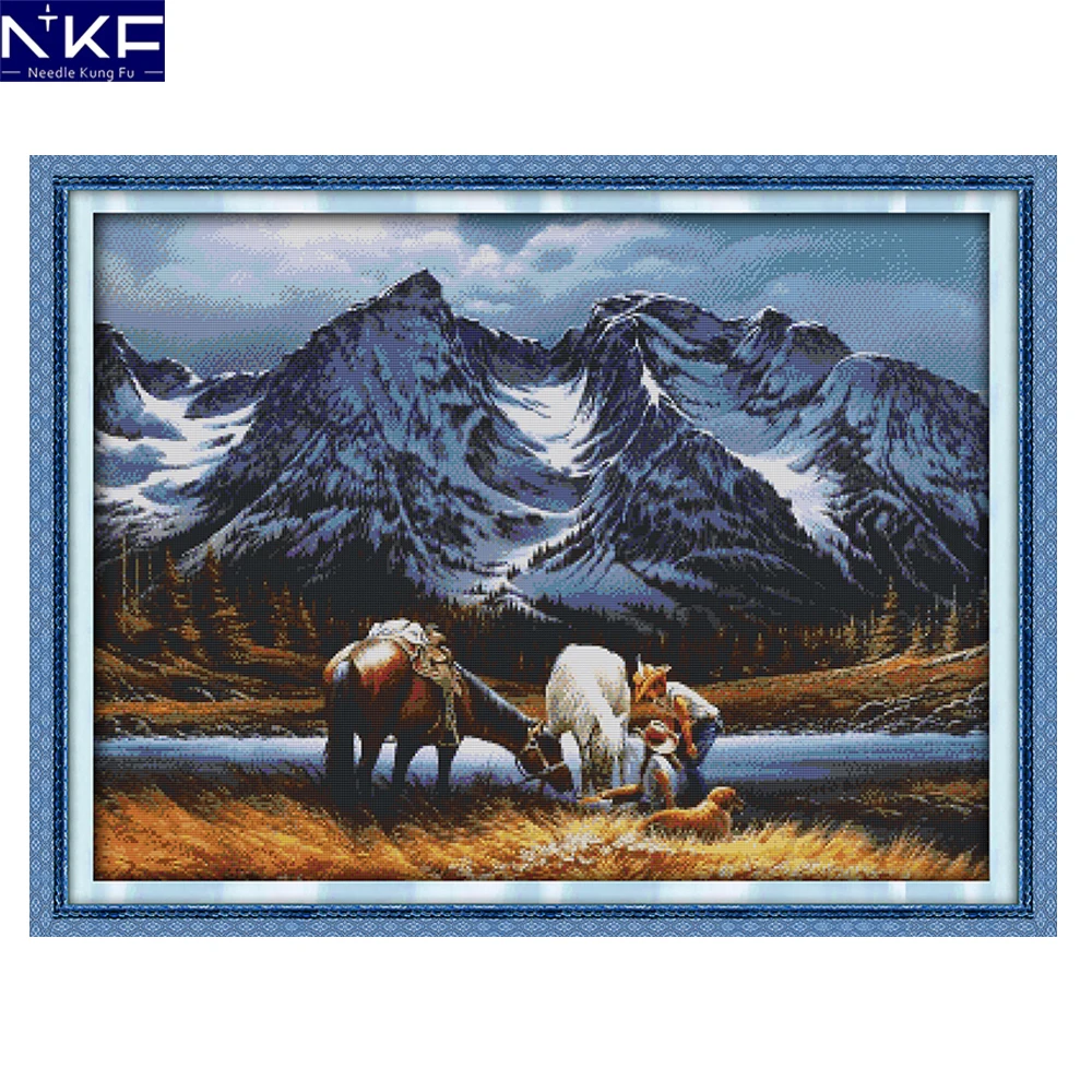 

NKF Romances Under The Snow Mountains Chinese Cross Stitch Painting Needlework Embroidery Scenery Cross Stitch for Home Decor