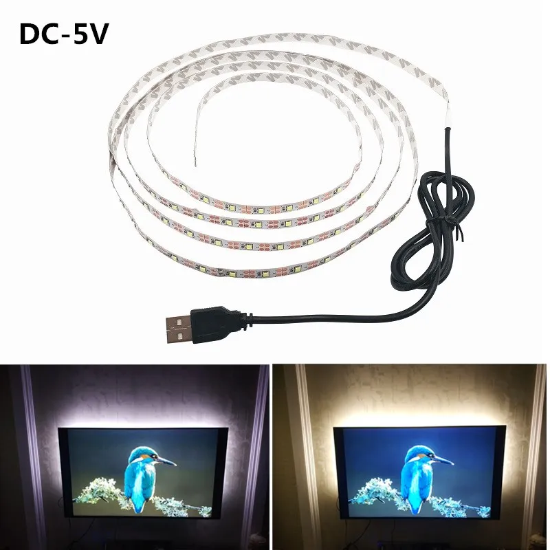 5V 50CM 1M 2M 3M 4M 5M USB Cable Power LED strip light lamp SMD 3528 Christmas desk Decor lamp tape For TV Background Lighting