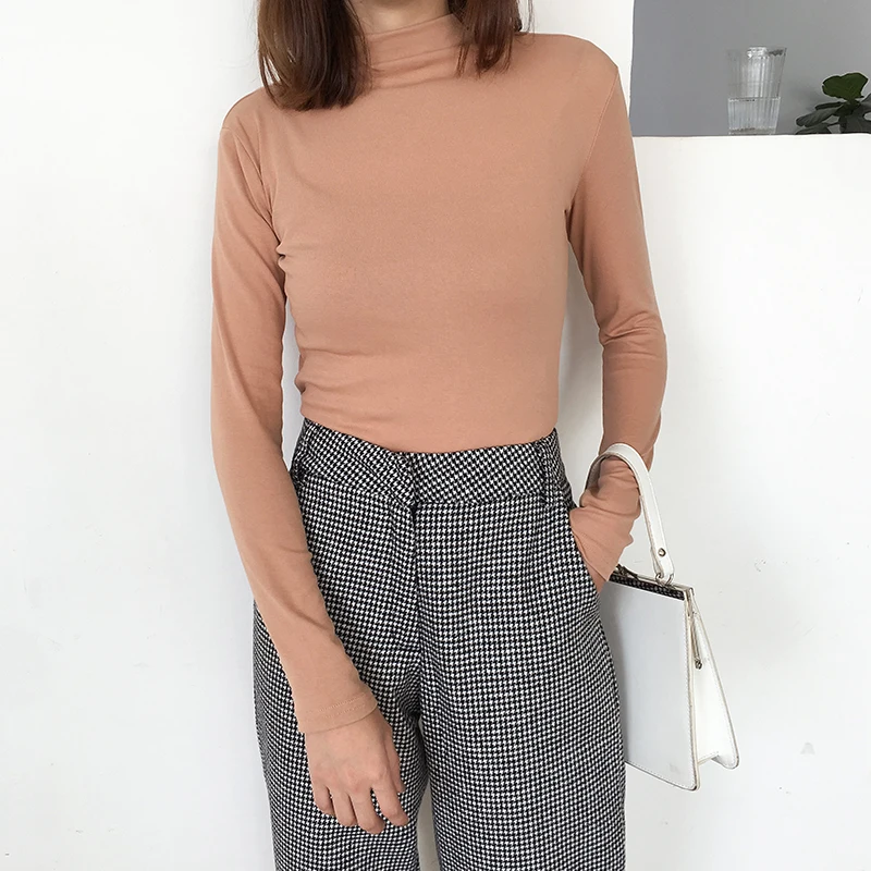 Женская водолазка Soperwillton однотонная облегающая футболка с длинными рукавами