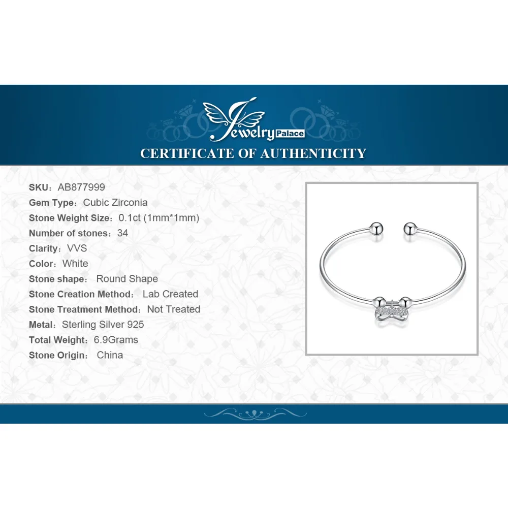JewelryPalace мотаться Шарм бантом 0.3ct проложить кубического циркония Регулируемый