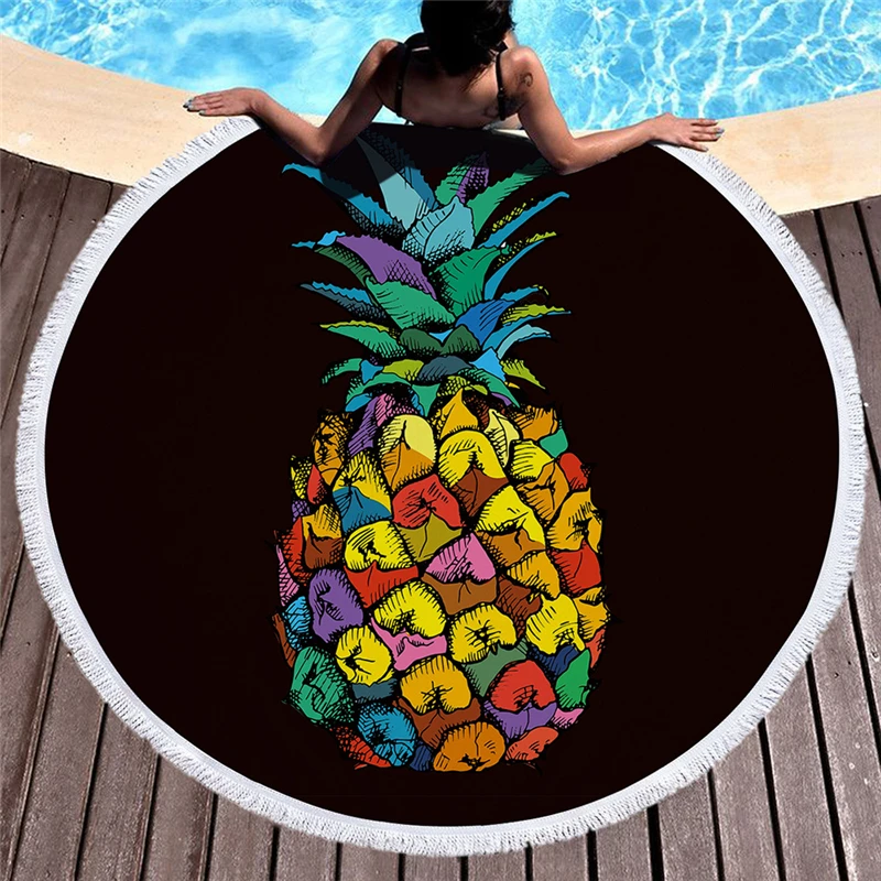 Casegrace Tropical Plant Towel Soft Bath With Tassels Popular Hydrophil Round Beach Also Picnic Mat Yoga Blanket | Дом и сад