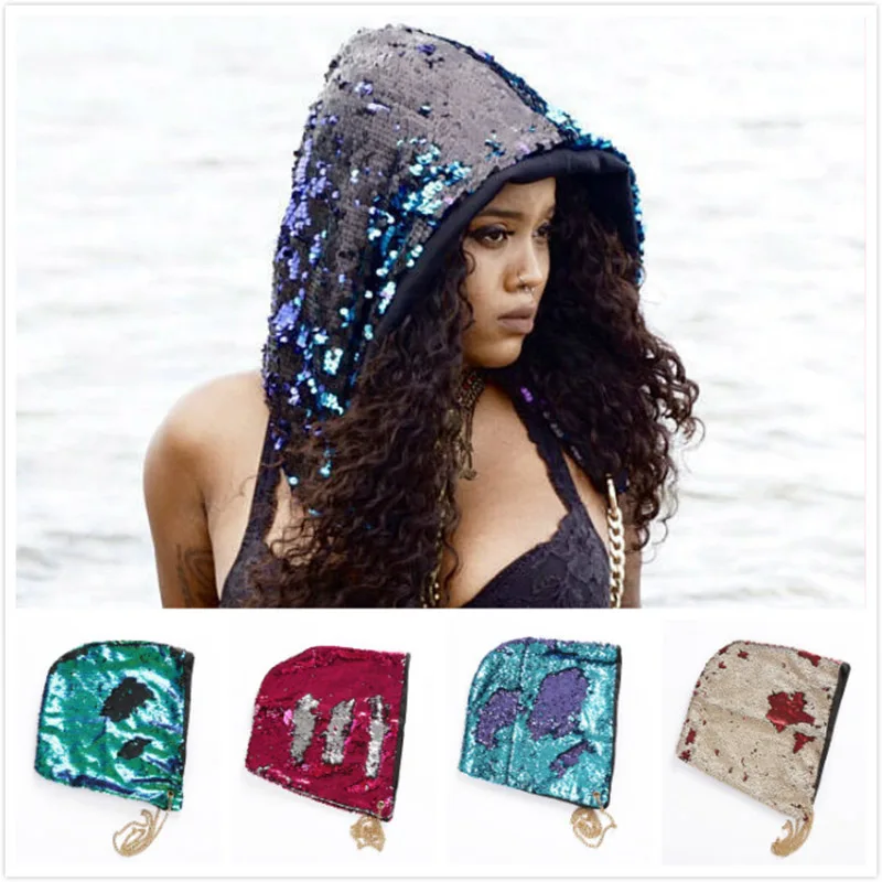Русалка блесток капюшон Magic обратимые Блестки Вечерние Bling Hat Для женщин мужчин