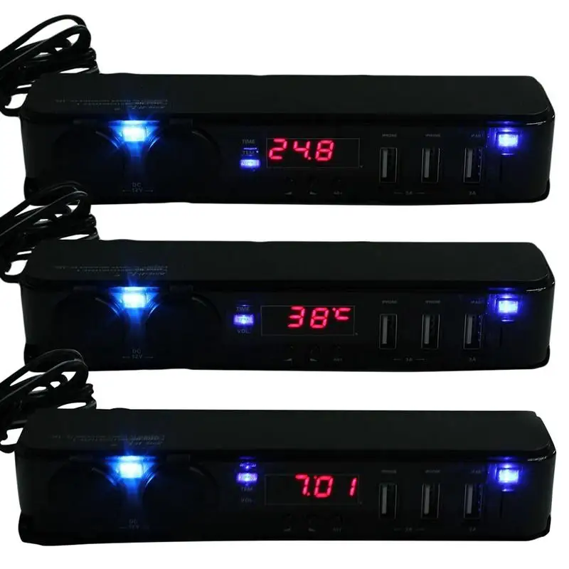 KROAK 12 В автомобильное крепление на заднее сиденье 3 порта USB зарядное устройство прикуриватель адаптер зарядное устройство+ цифровой вольтметр светодиодный