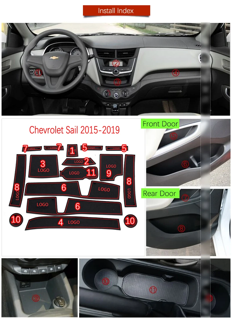 Для Chevrolet Sail 2015 ~ 2019 противоскользящая резиновая чашка подушка для двери паз