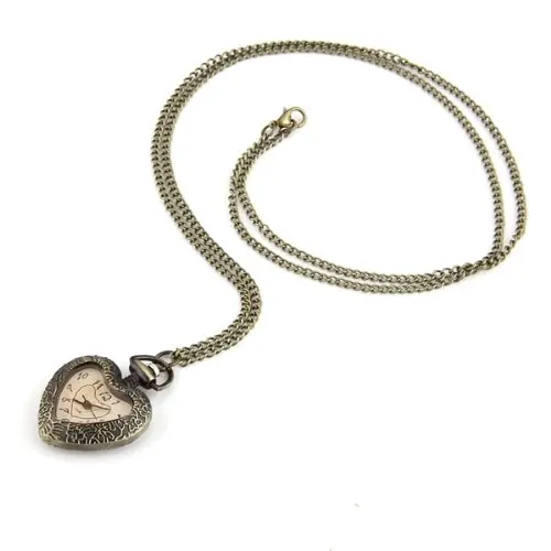 

YCYC!5*Vintage Antique Heart Shape Necklace Chain Pendant Quartz Movement Pocket Watch