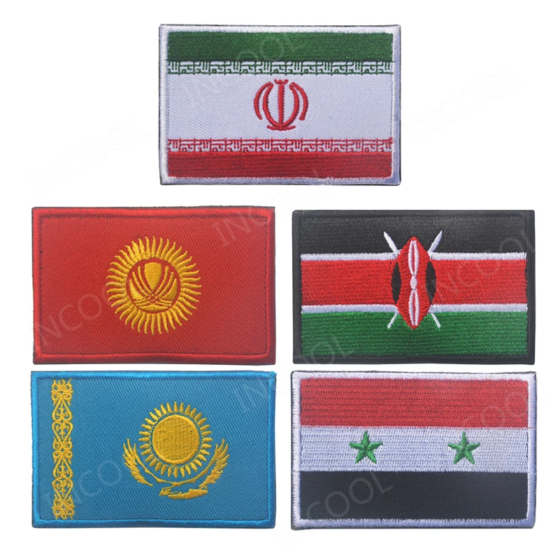 Iran Kyrgyzstan, Kenya, Kazakhstan, syric, флаг, вышивка, нашивка на крючок и петлю, военный вышитый значок, эмблема, тактический боевой дух, значки