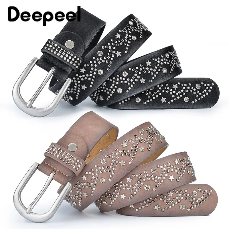 

Deepeel 1pc 3.4X105cm Stylish Luxury Rhinestones Belts for Women Harajuku Jeans Decoration Designer Wide PU Crafts Belt YB214