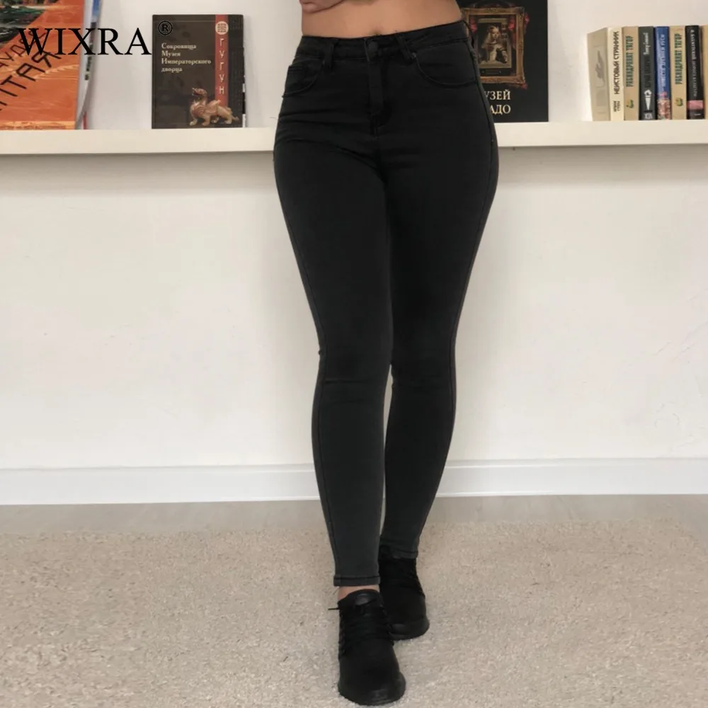 Женские классические джинсы карандаш WIXRA синие потертые скинни с высокой