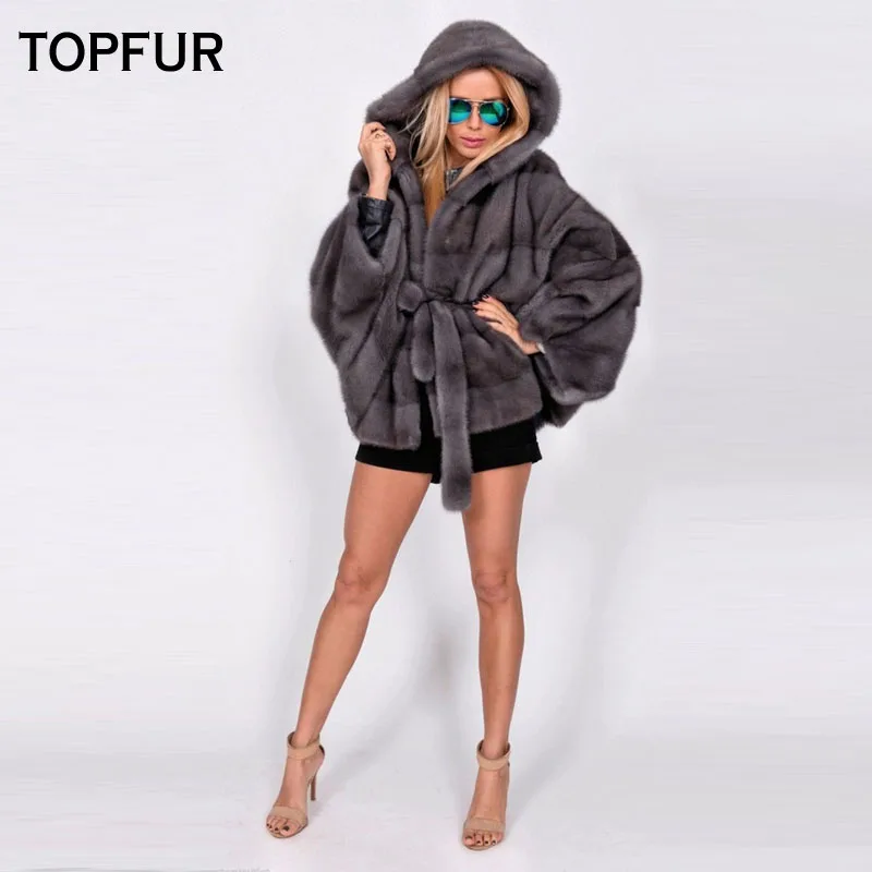 Женская короткая шуба TOPFUR из натурального меха норки с капюшоном на зиму 2021 |