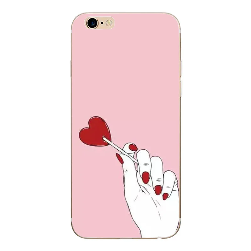 Рельефный сердечко Силиконовый красный ногти Роскошный чехол для iPhone 6 s 6X5 5S se