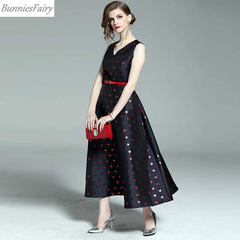 BunniesFairy 2019 весеннее женское винтажное красное платье в горошек с геометрическим