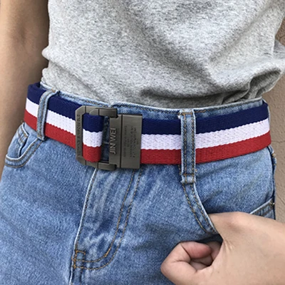 red white blue Hello guoguo холщовый ремень женский/мужской цветной Радужный черный ремень с двойной пряжкой длинный/нейлон/Ковбой/ремень женский ремни для женщин - Цвет: red white blue