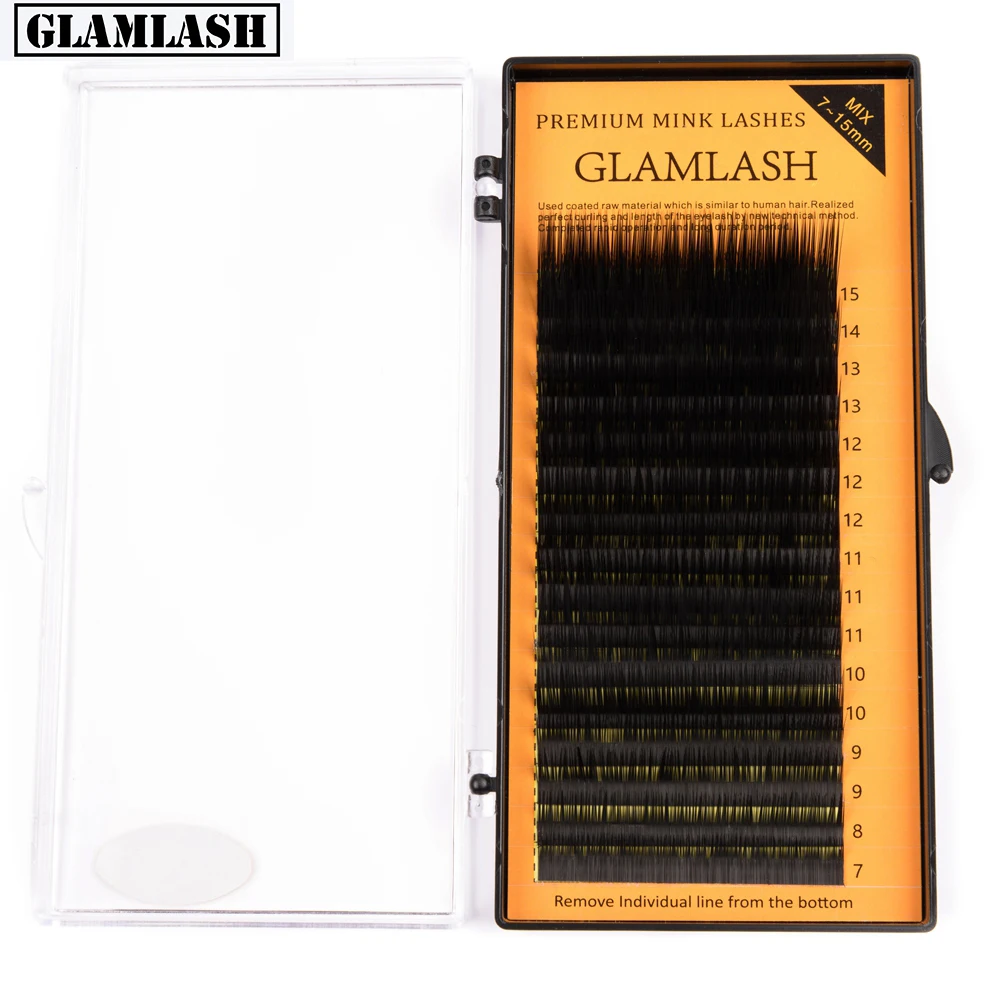 GLAMLASH 16 рядов/Чехол 7~ 15 мм L Curl MIX норковые ресницы для наращивания индивидуальные мягкие ресницы инструмент для макияжа